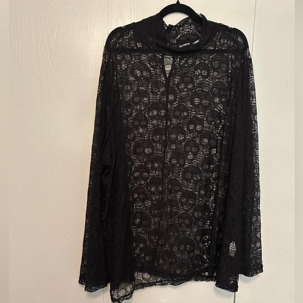 Spooky Black Skull Pattern Lace Top